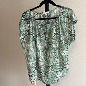 Cabi shear blouse with cap sleeves, drawstring tie